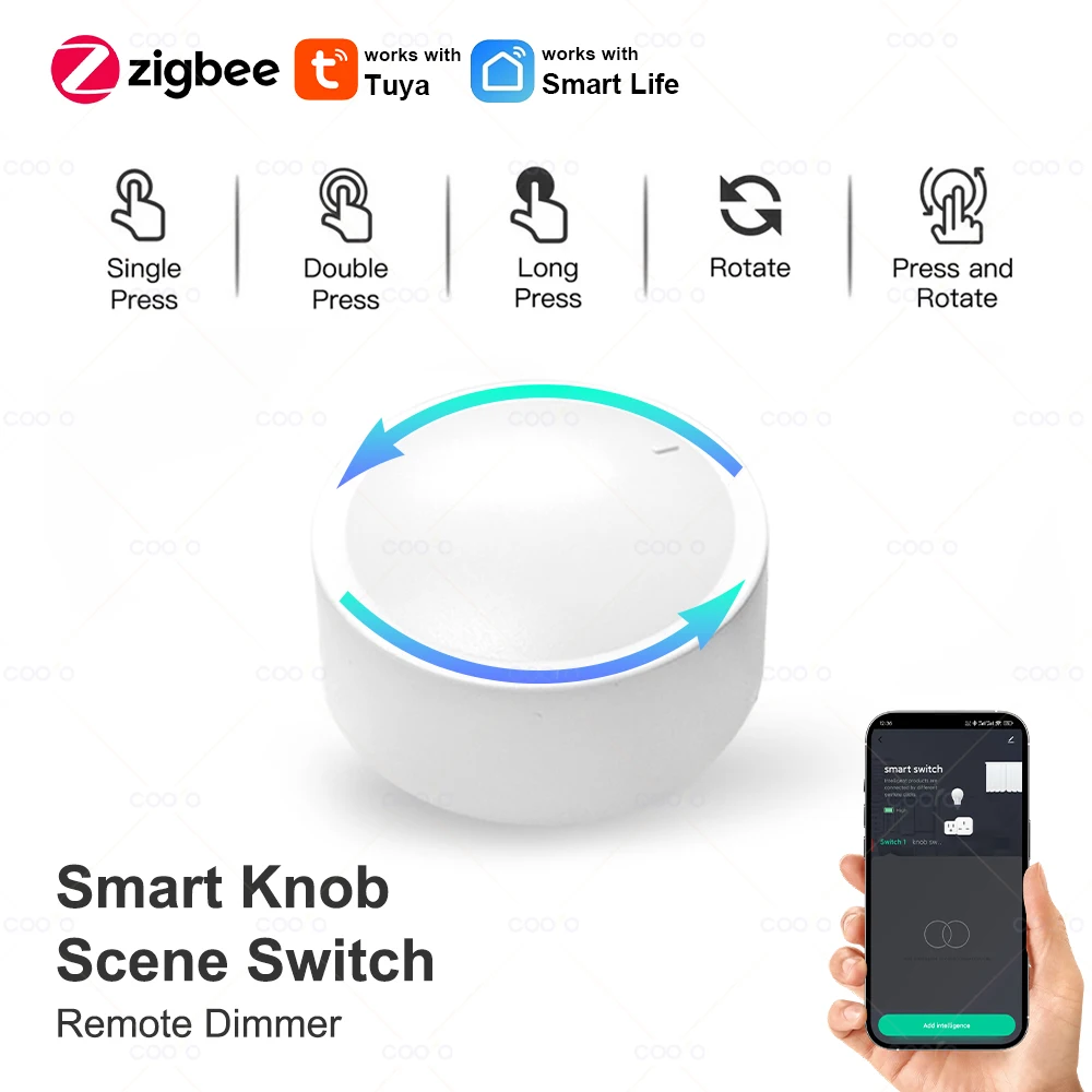 Tuya ปุ่มหมุนได้แบบอัจฉริยะ ZigBee รีโมทคอนโทรลสถานการณ์แบบไร้สายปุ่มหมุนได้ sakelar peredup เครื่องใช้ไฟฟ้าในบ้านอัตโนมัติ 1