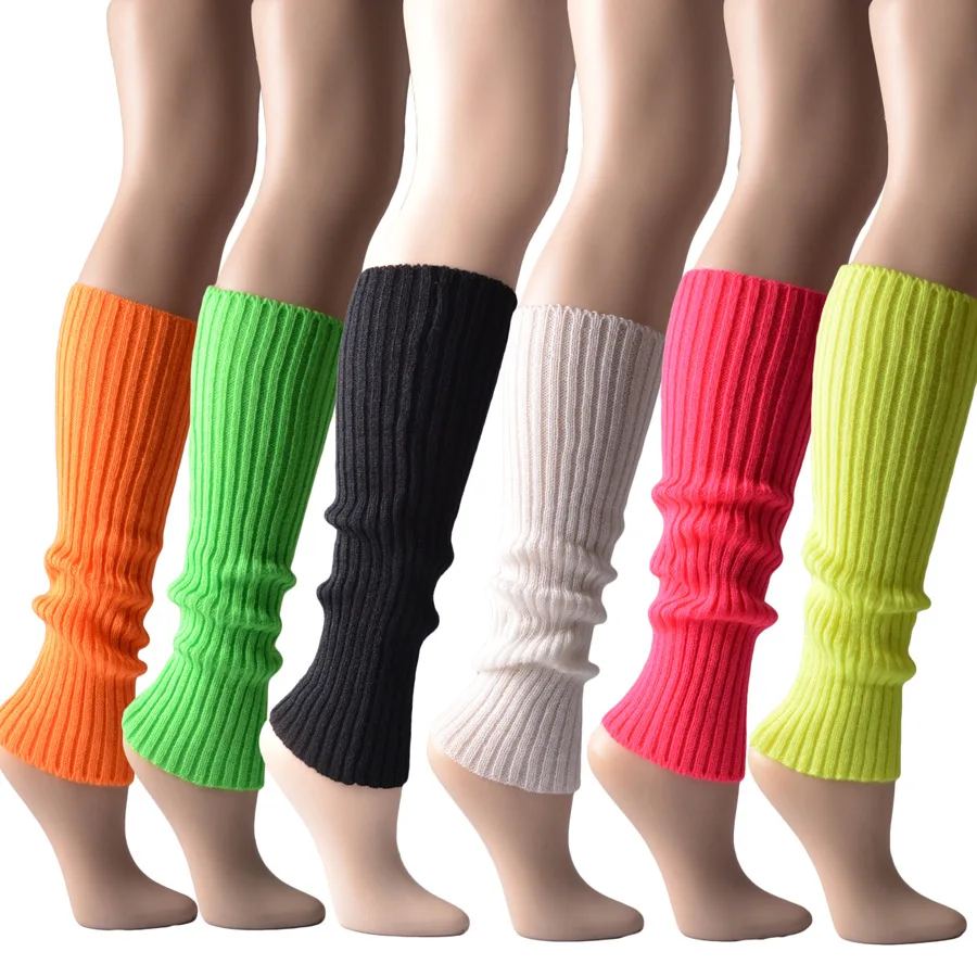 Jambières tricotées néon pour femmes, chaussettes sans pieds brillantes, chaussettes punk, noir, genou haut, gothique, hip-hop, rock, Halloween, années 80