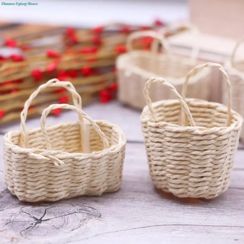 

1 шт. 1:12 миниатюрная корзина для хранения кукольного домика, плетеная рамка для овощей, портативная корзина для цветов, кухонная домашняя модель, декоративная игрушка