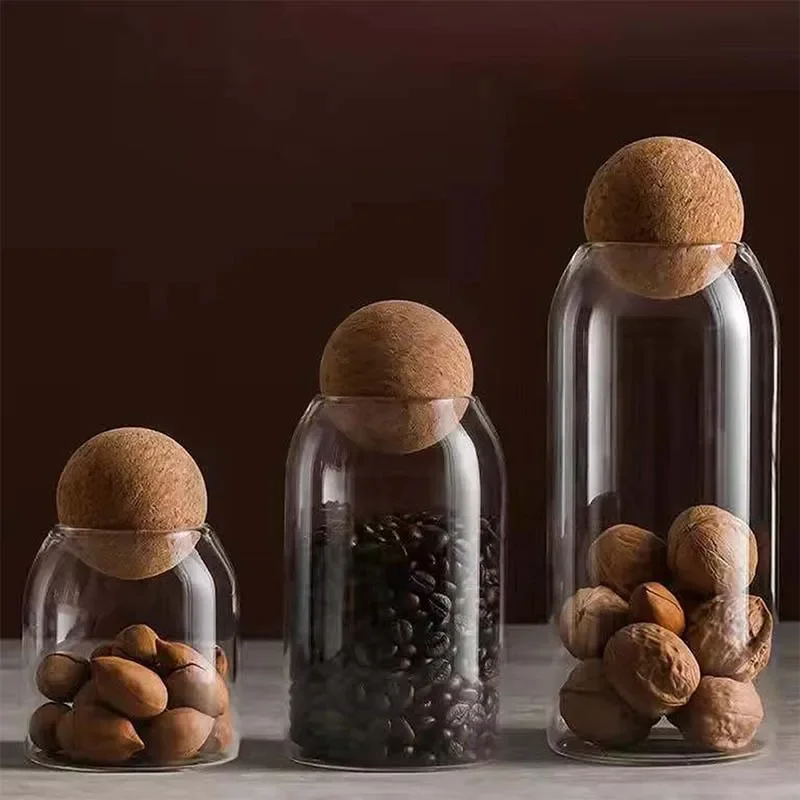 High Quality Cork Ball Glass Jar,Transparent Glass Sealed Can Kitchen Food Grain Storage Tea Candy Storage Glass Jars and Lids 3