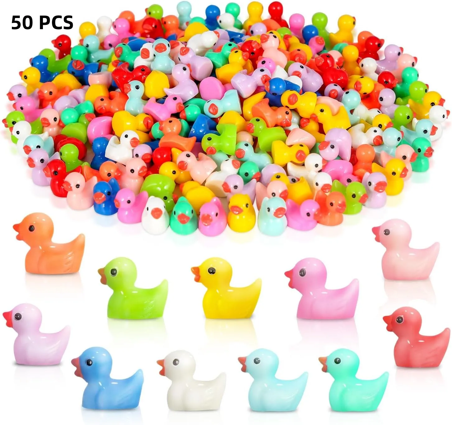 Weloille 100Pcs Mini Resin Ducks, Colorful Luminous Resin Ducks, Ducks Miniature Resin Ducks For Dollhouse Miniature Garden Decorations