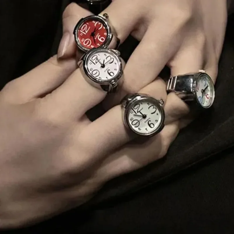 JewelryWe Fingeruhr Damen – Elastische Ringuhr Aus Metall, Analoges Quarzwerk, Wasserfest 1ATM