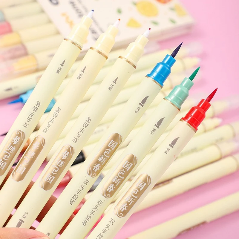 

6 Colors Watercolor Art Markers Brush Pen Set Dual Tip Fineliner Drawing For Calligraphy Painting Highlighter School Supplies