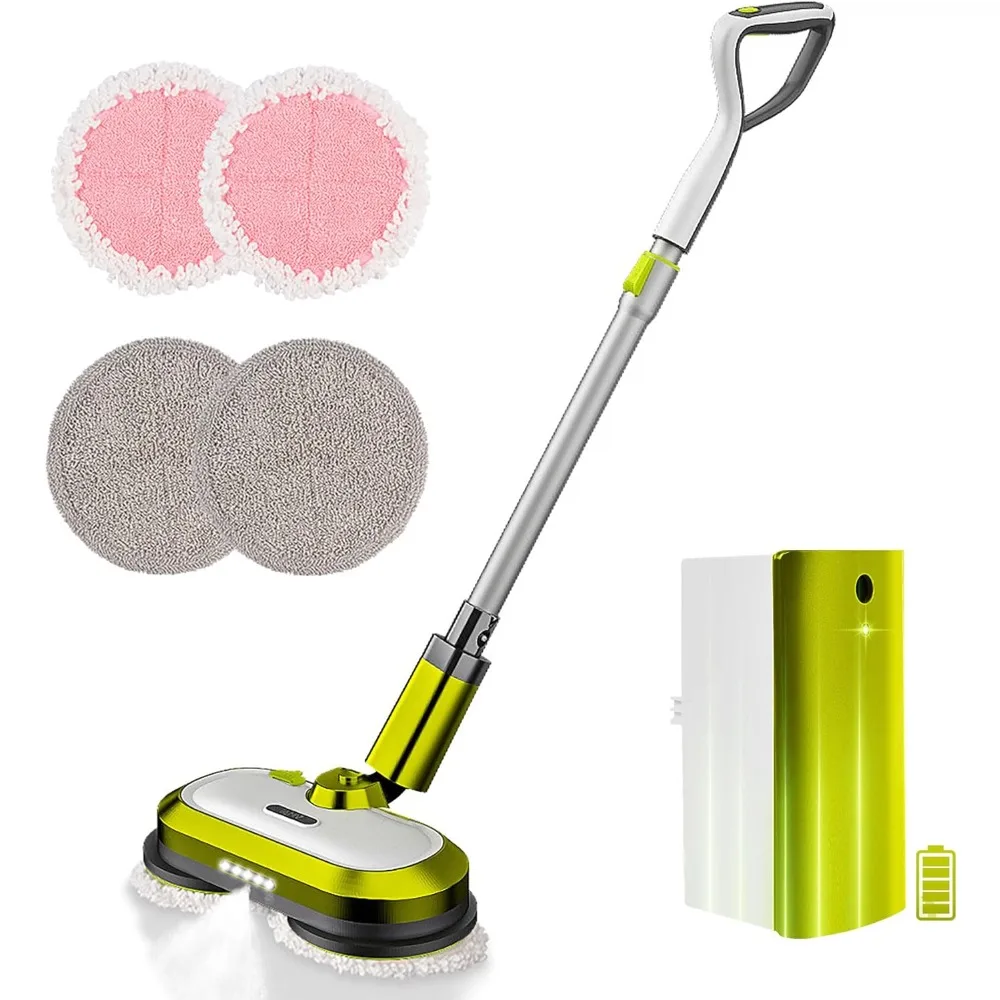 

Cordless Electric Mop, Electric Spin Mop with LED Headlight and Water Spray, Up to 60 mins Powerful Floor Cleaner with 300ml Wat