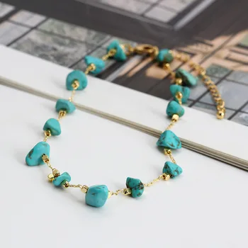 Irregular Turquoise Multicolor Stone Anklets For Women Vintage Gold Color Ankle Bracelet Summer Beach Chains Anklet Boho Jewelry