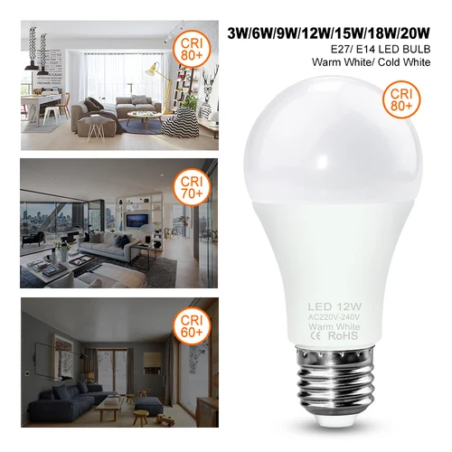 거실용 에너지 절약 LED 전구, E27 램프, E14 램프, 220V, 3W, 6W, 9W, 12W, 15W, 18W, 20W 2