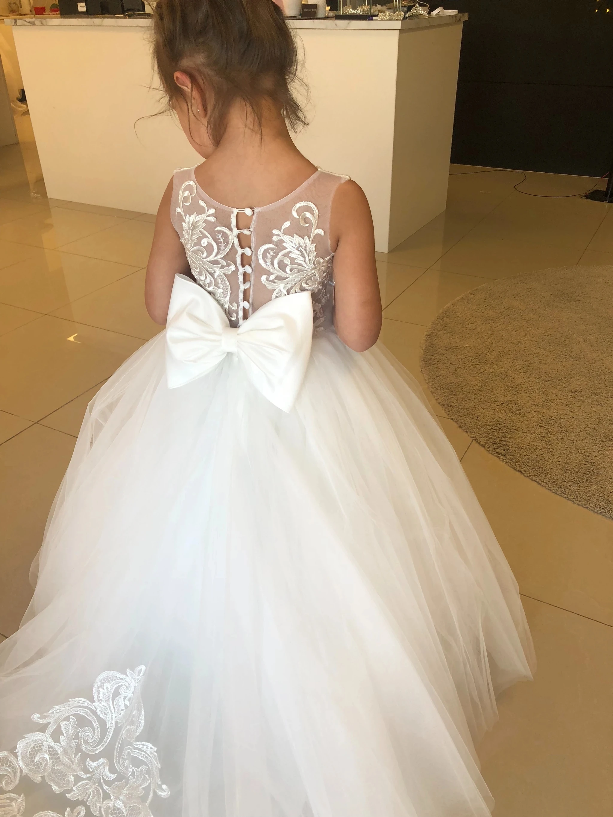 3-9 Years Lace Tulle Flower Girl Dress Up Buttons Bows Children's First  Communion Ball Gown Wedding Party Bridesmaid Dress Kids - AliExpress