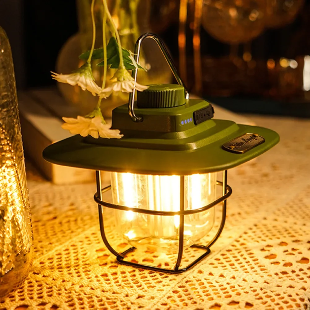 

LED Camping Light Retro Hanging Tent Lamp Waterproof Retro Camping Lantern Stepless Dimmable 4500mAh Rechargeable Emergency Lamp