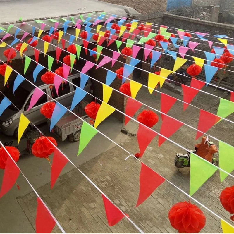 Colorful Flags 30/40 Meters Banner Garland Outdoor Birthday Wedding Festival Pennant String Flag Home Garden Decoration 50/60pc burlap linen bunting flags birthday banner paper birthday banner paper garland jute triangular banner party decorations triangular flags
