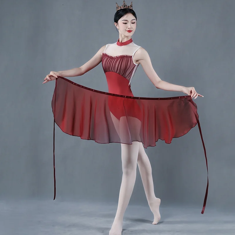 White Black Burgundy Chiffon Ballet Dance Training Skirt Tutu Adult