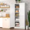 White Kitchen Pantry Cabinet, Pantry Storage Cabinet with Doors and Adjustable Shelves, Metal Food Pantry Cabinets with Handle 2