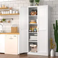 White Kitchen Pantry Cabinet, Pantry Storage Cabinet with Doors and Adjustable Shelves, Metal Food Pantry Cabinets with Handle 2