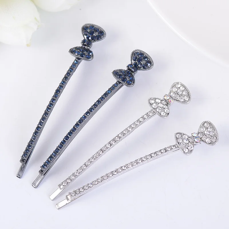 EASYA Minimalist Dainty Crystal Bowknot Hair Pin Hair Clip Jewelry Sparkling Blue White Rhinestone Hairwear Hair Accessories