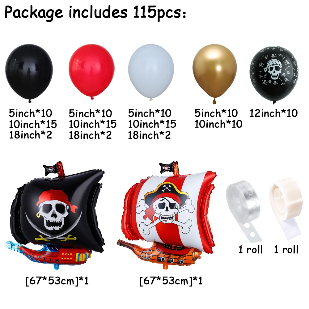 Pirate Party Decorations Red Striped Cartoon Skull Pirate Ship DIY  Decorations for Kids Birthday Halloween Party Cosplay Decor