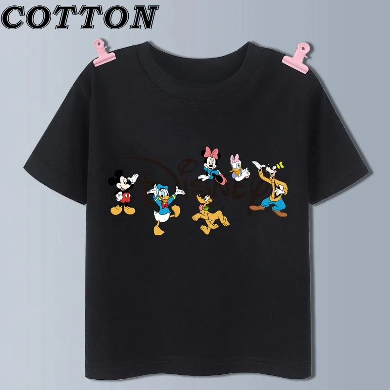 thumbnail image 1 of Camisetas de algodón con estampado de manga corta para niños y niñas, con estampado de dibujos animados de Mickey Mouse de Disney y Anime, de verano, 1 of 5