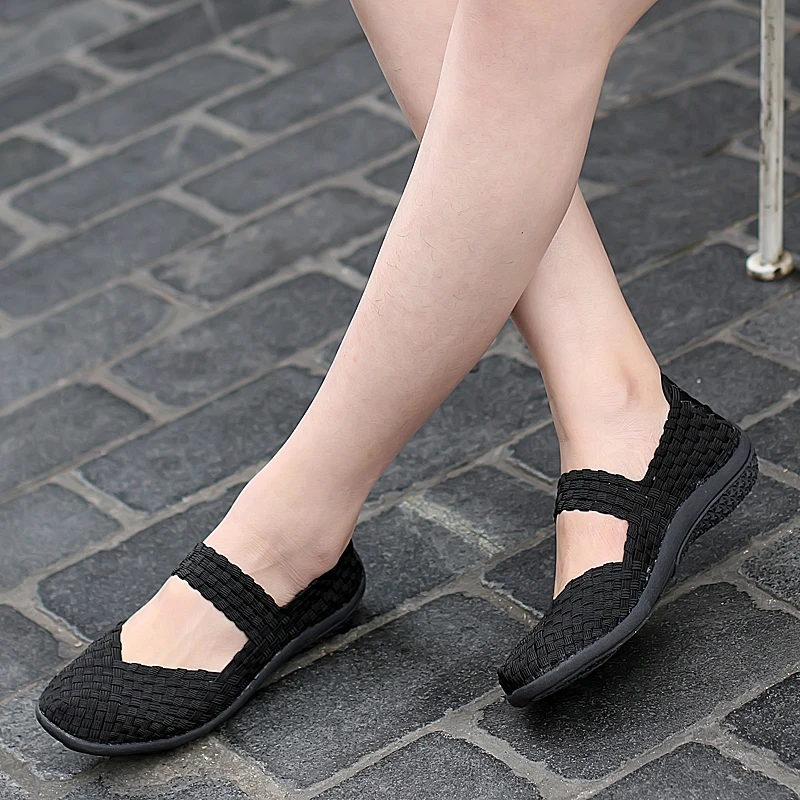 STRONGSHEN Summer Women Handmade Woven Slip-on Breathable Mesh Casual Shallow Flats Walking Sport Shoes Lady Tenis Plus Size 42 6