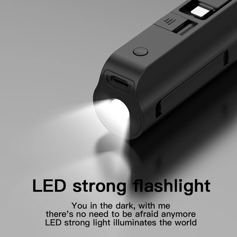 Mini portable mobile phone charger 5000mAh mobile power supply, built-in cable charging, built-in LED light, built-in bracket function, compact and compact, suitable for mobile phones, headphones, speakers 5