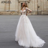 ANGEL Sexy Backless Wedding Dress For Bride Customized Applique Romatic Bride Gowns A-Line Tulle Applique Vestido De Novia 1