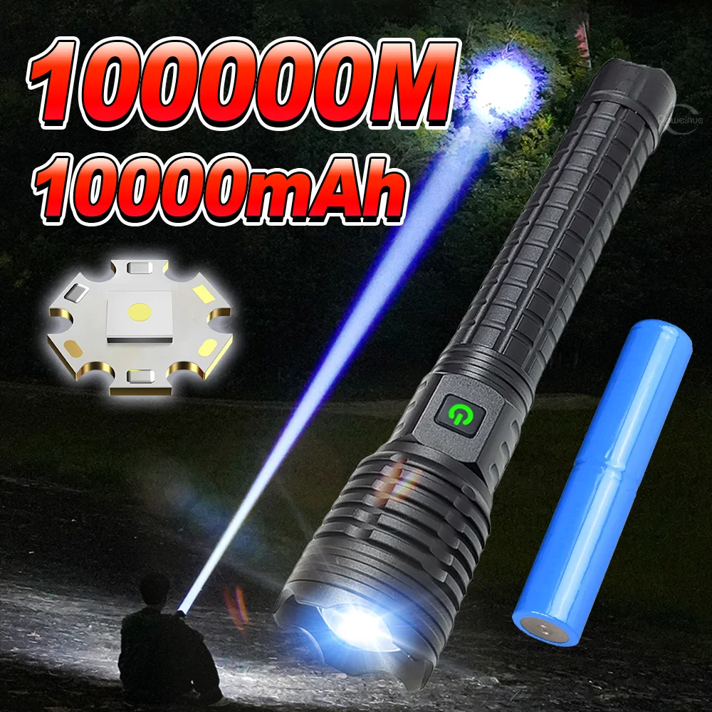 

Светодиодные фонари высокой мощности с USB Type-C, перезаряжаемый мощный светодиодный фонарик, ультра яркий фонарь, 10000 мАч, уличный фонарик