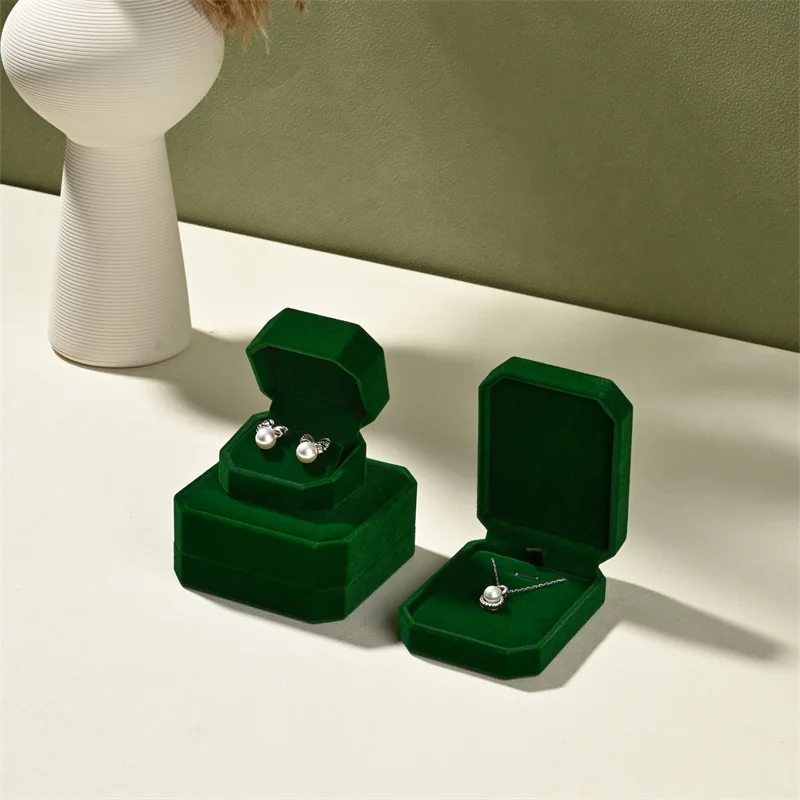 Luxurious Gemstone Green Velvet Jewelry Box Set – High-Quality Organizer for Rings, Earrings, Bracelets, and Necklaces