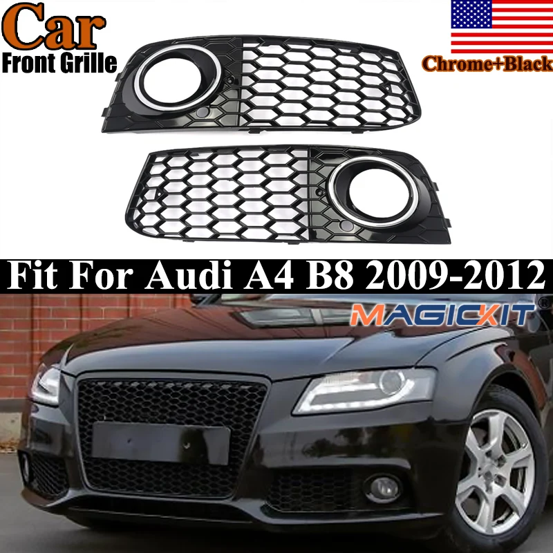 Front Bumper Fog Light Lamp Mesh Grille Honeycomb Cover For Audi A4 B8 2009-2012
