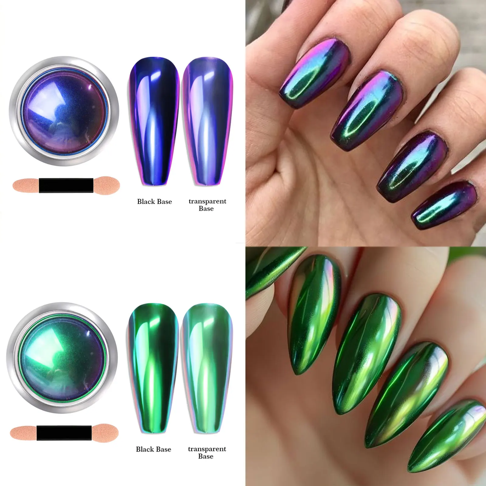 12Colors Chameleon Chrome Nail Powder Laser Magic Mirror Nail Glitter Dust Holographic Metallic Rubbing Dust Decoration R6B