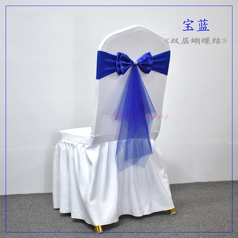 Description Picture 6 of item20pcs Free Tie Stretch Wedding Chair Sashes Elastic Ribbon Bow Tie Hotel Party Event Decoration Spandex Satin Chair Sash Knot