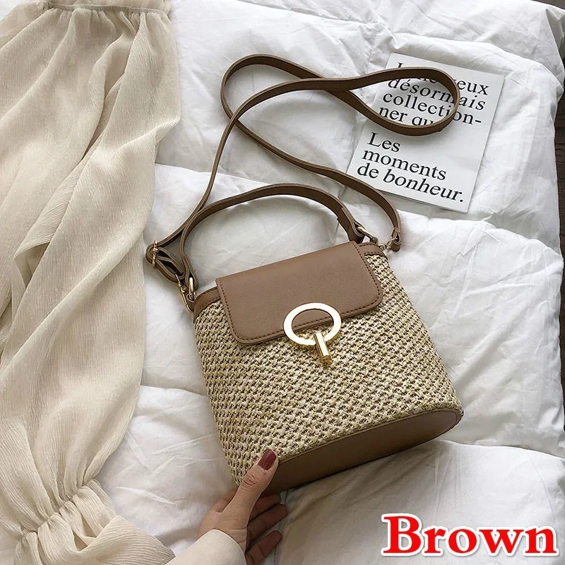 حقيبة منسوجة للعطلات الشاطئية للنساء ، حقيبة دلو ك...