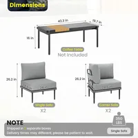 Outdoor 4 Pieces Metal Patio Furniture Set, Outdoor Sectional Sofa w/6 Inch Olefin Cushion,Modern Outdoor Conversation Sets 2