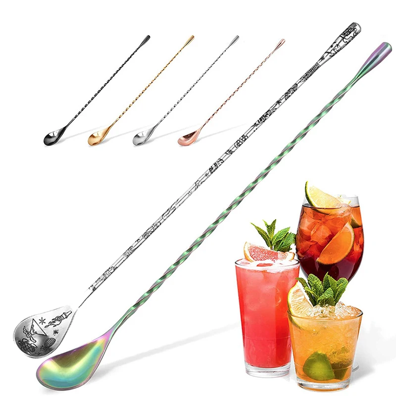 Cocktail Spoon Mixing Spoon Japanese Style Teardrop End Design Stainless Steel Professional Cocktail Bar Tool