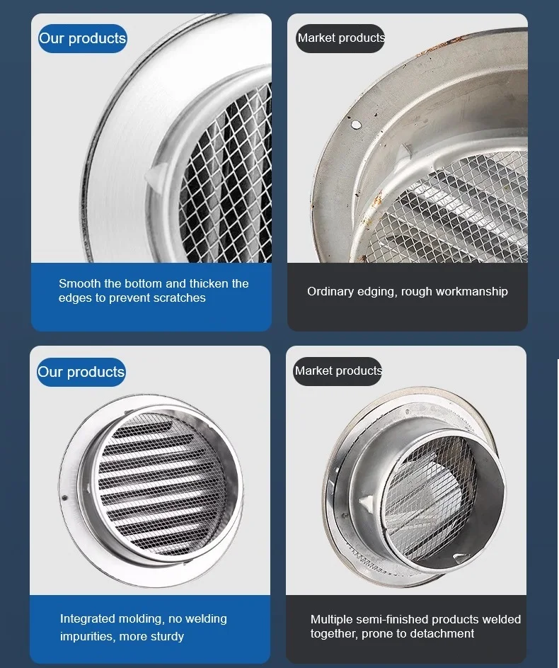 304SS Rainproof Vent Cap 45 &deg; Oblique Louver Aluminum Foil Tube Ventilation Cover Kitchen Bathroom Exterior Wall Exhaust Outlet air vent cover,ducting ventilation cover