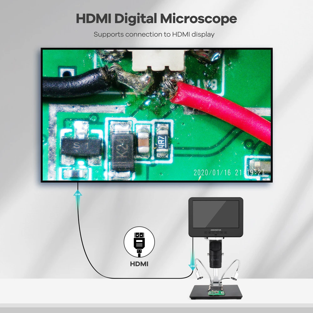 Andonstar AD246SM 2000x Trinocular Digital Microscope UHD 2160P HDMI Digital Microscope with Connection for PCB Soldering Tools