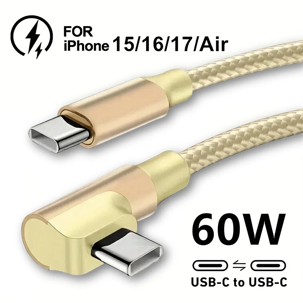 90 Degree Dual USB C Fast Charge Elbow Cable For iPhone 15 16 17 Pro Max Samsung Xiaomi Redmi POCO Type C Quick Charging Cables 4