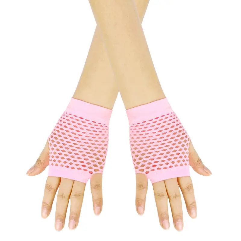 Solid color high-quality fingerless short fishing net gloves Fishing net fancy party dance mesh short gloves - Image 11