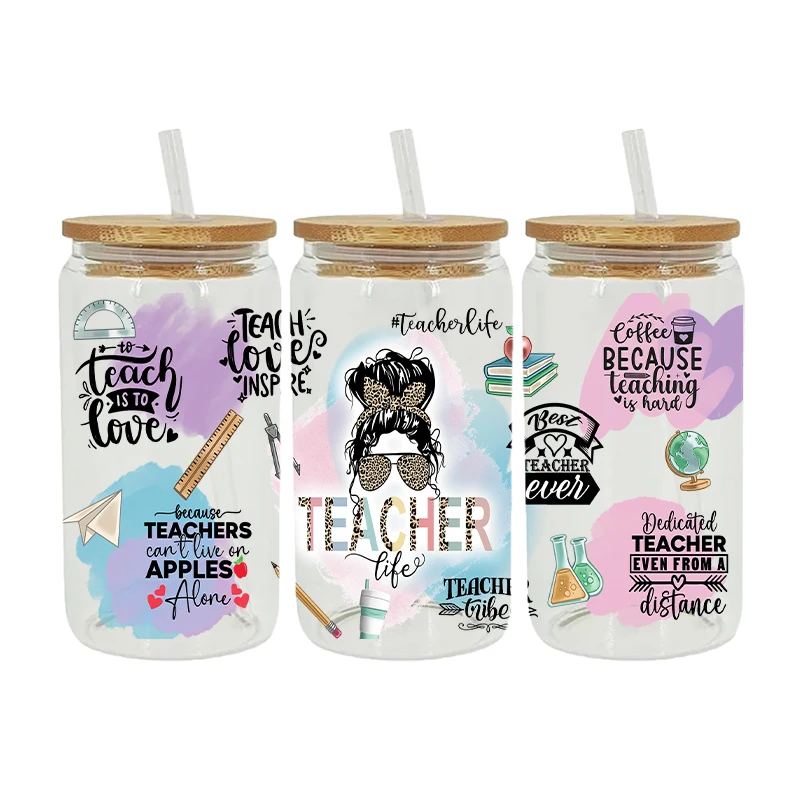 UV DTF Transfer Sticker Teacher For The 16oz Libbey Glasses Wraps Bottles Cup Can DIY Waterproof Decals D13072