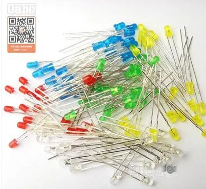 

100pcs 3mm LED Light White Yellow Red Green Blue Assorted Kit DIY LEDs Set 3 mm LED 5 kinds of