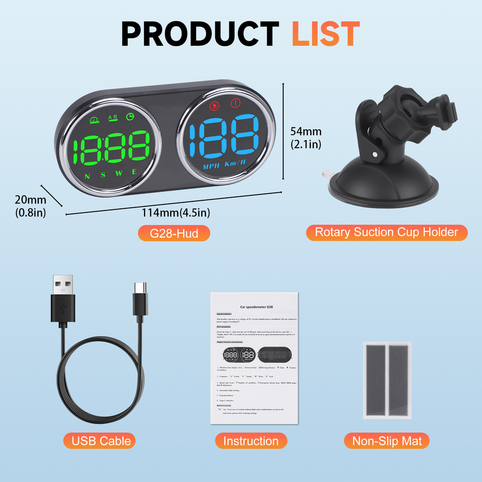GPS HUD Speed Meter 7-Color Head-up Plug And Play For Car Motorcycle KM/H and MPH 5V Overspeed Alarm 3-Levels For G28 ABC 123