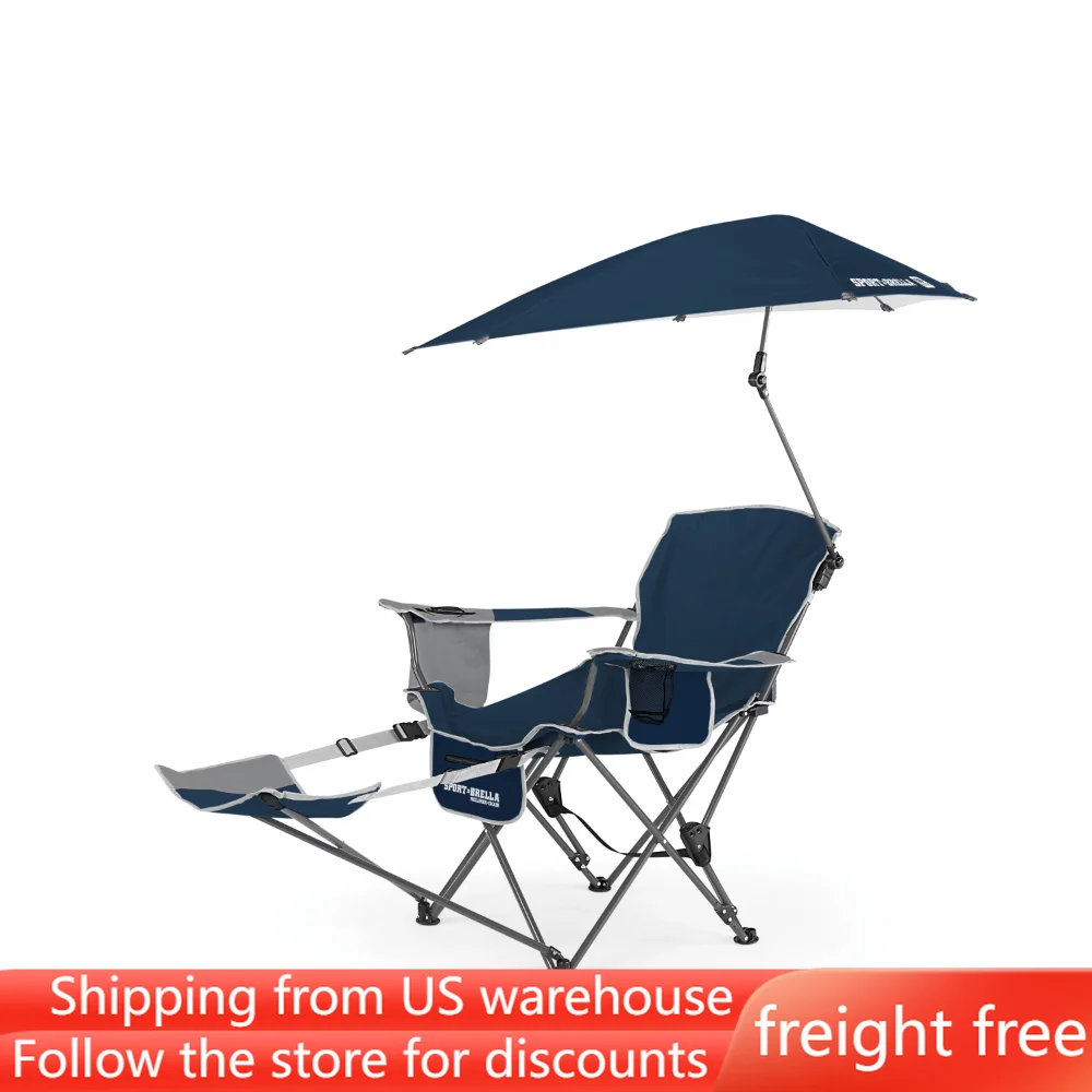 

Blue Camping Chair Nature Hike With Clamp-On Sun Shade Freight Free Portable Folding Chairs Foldable Tourist Furnishings Hiking