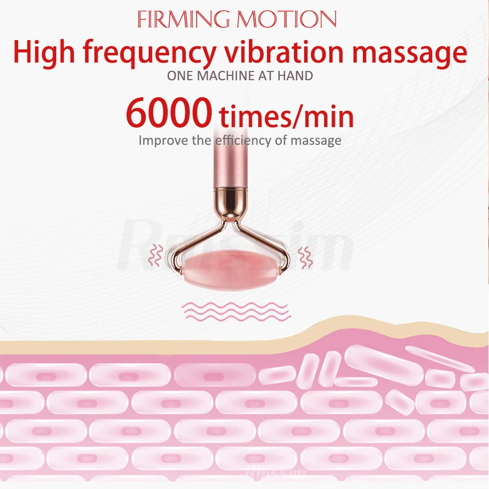 New Electric Vibrating Jade Roller Massager For Slimming Face Lifting Rose Quartz 3D Roller Stone Facial Skin Care Beauty Tool 2
