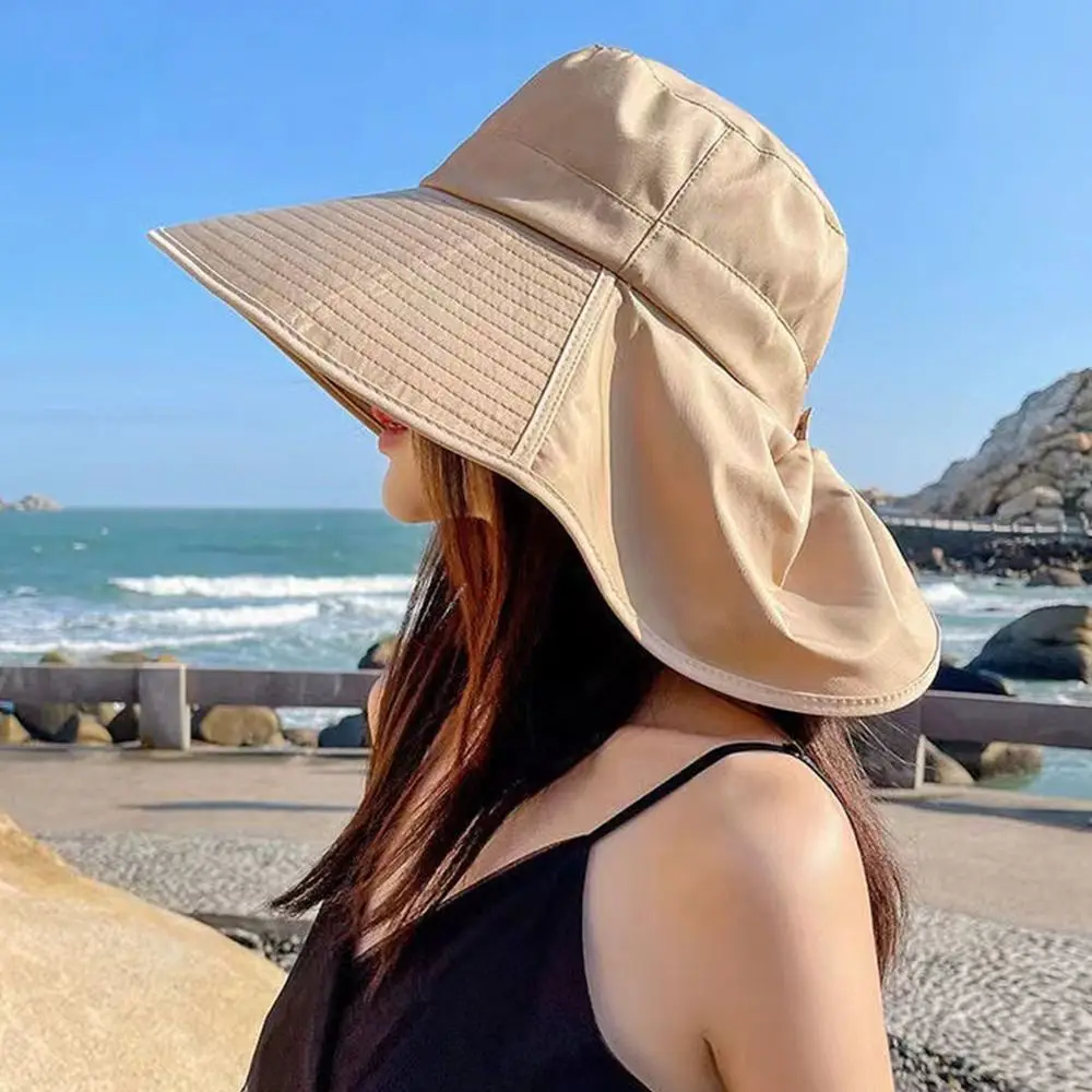 

Hot Sale Wide Brim UPF 50+ Sun Hat Women Anti-UV Protection Hiking Fisherman Cap Fold Summer Solid Beach Hat 2023 New