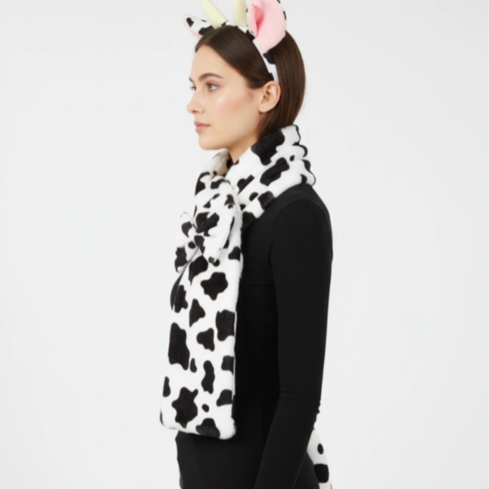PESENAR
Costume da animale Set da 4 pezzi Orecchie da mucca Fascia per capelli Naso Papillon e coda Accessori per vestire Halloween Cosplay per feste - immagine 5