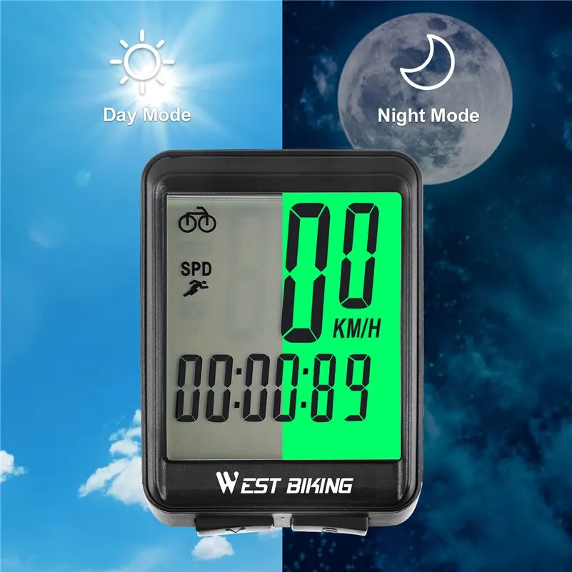 WEST BIKING Bike Wireless Computer MTB Road Bike Odometer Waterproof With Backlight Cycling Speedometer LED Rate Stopwatch