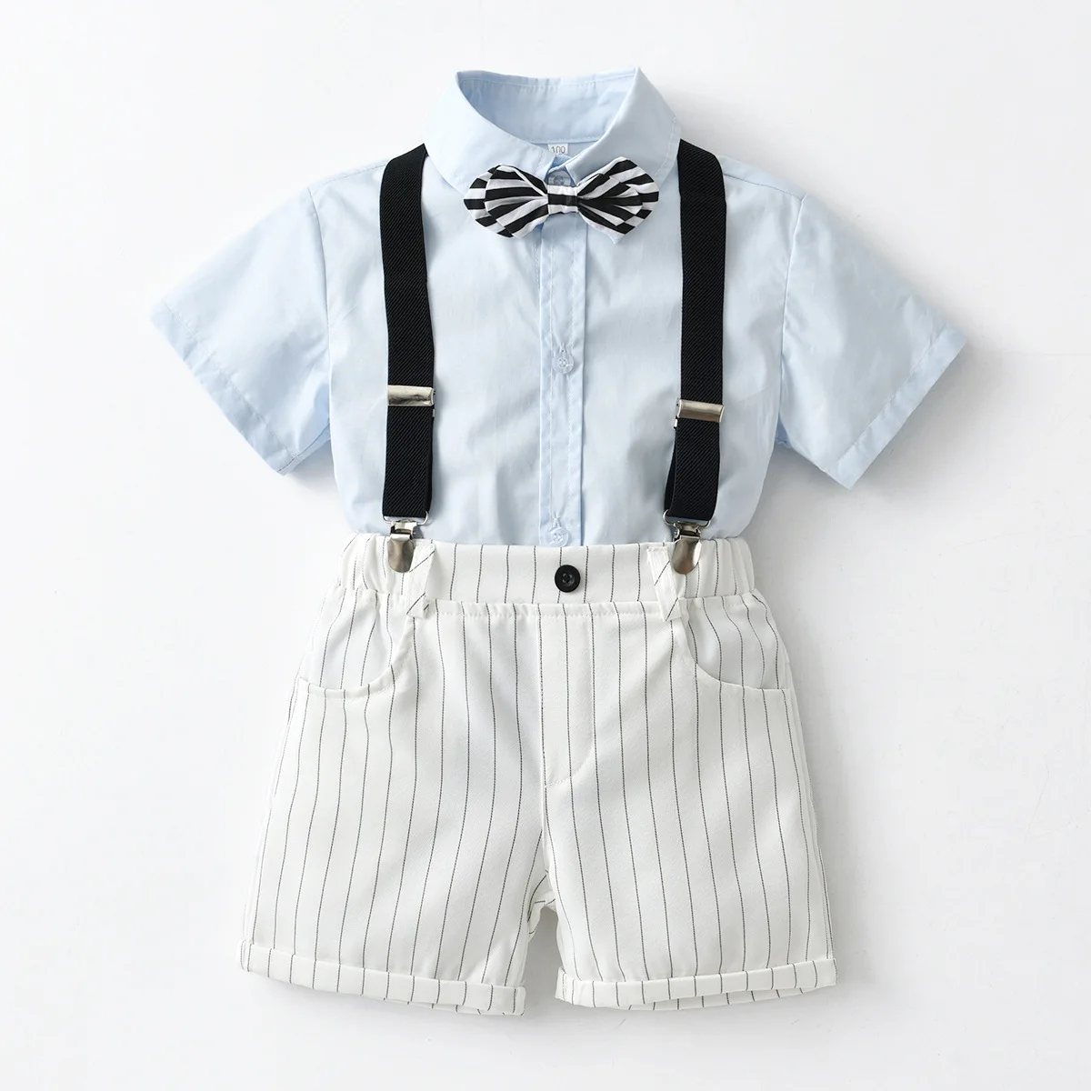 Toddler Boys Clothes 2 Piece Light Blue T-Shirt White Striped Shorts Boy Ceremony Suits 1St Birthday Outfit Kids Boys Clothing