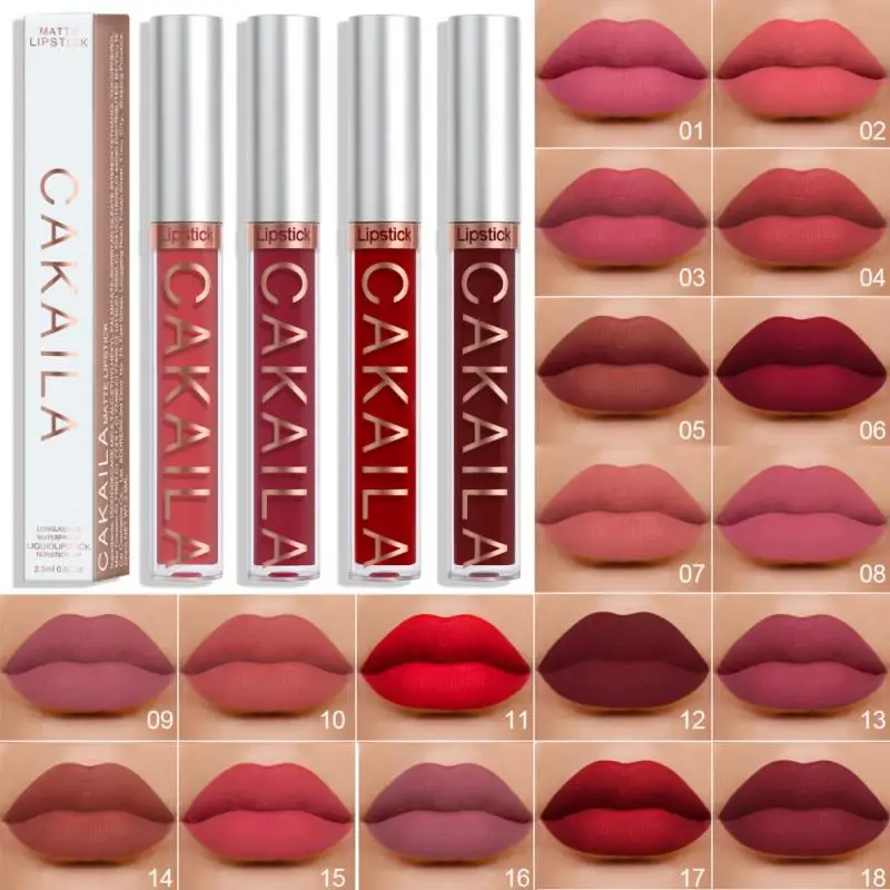 

CAKAILA 18 Colors Lip Gloss Matte Velvet Lipstick Long Lasting Non-marking Sexy Waterproof Liquid Lipsticks Lip Makeup Cosmetics