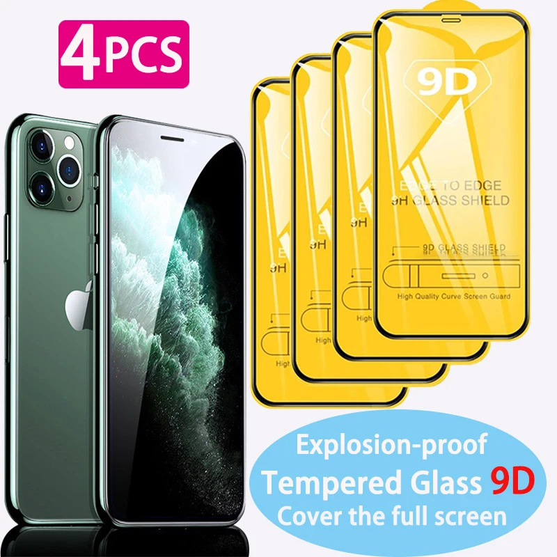 1-4 Stuks 9D Volledige Lijm Beschermende Gehard Glas Voor Iphone 13 14 Pro Max 12 11 8 7 6S 6 Plus X Xr Xs Mini SE2020 Screen Protector