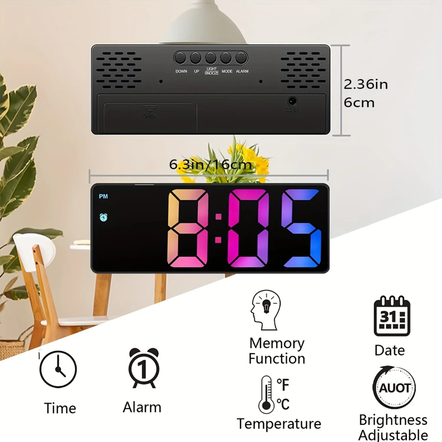 Creative Number Clock Color Nightlight Temperature Calendar Alarm Clock LED Large Number Electronic Backlight Home Decor wall clock digital wall clock