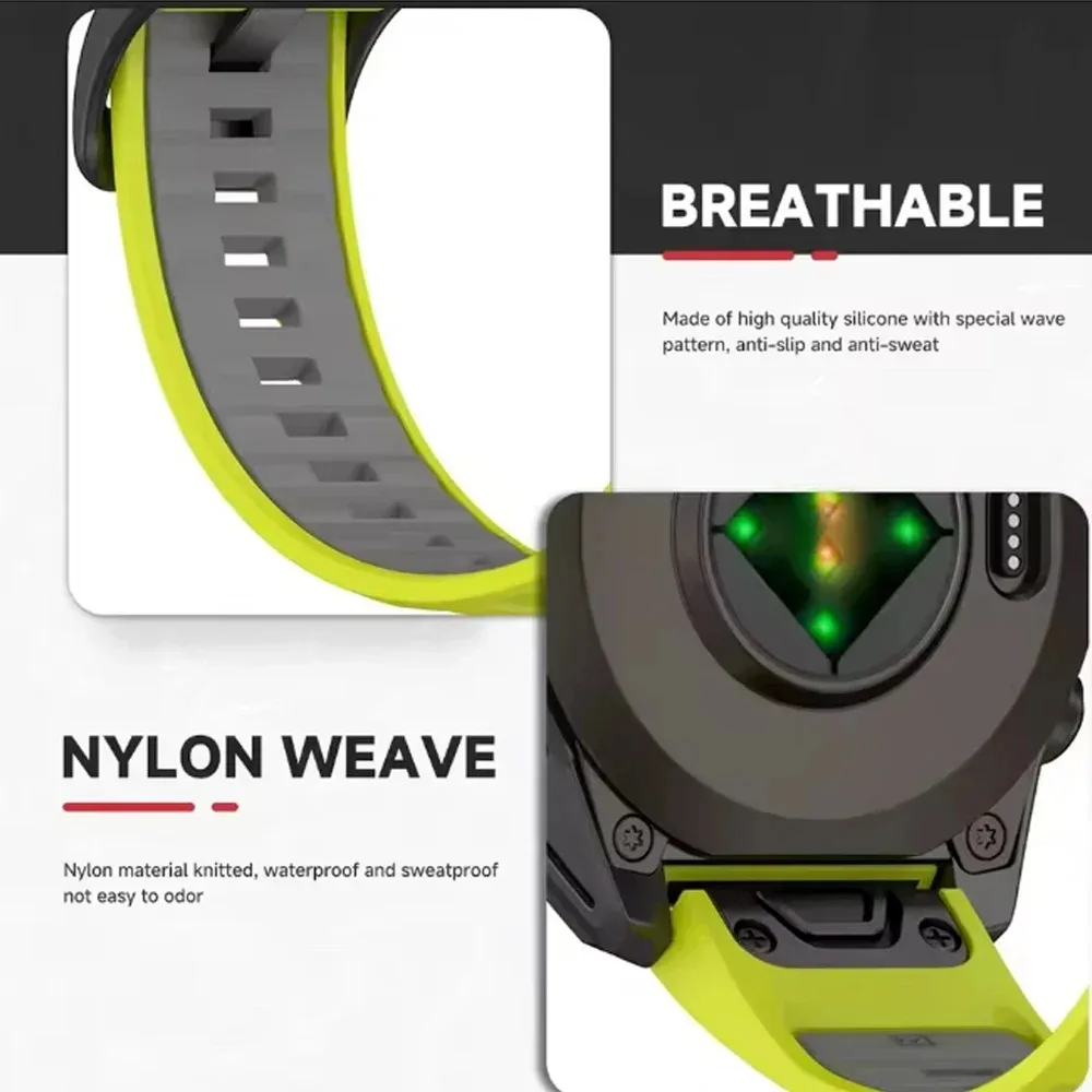 Enhanced Sports Silicone Strap - Comfortable & Breathable Band for Multisport Wearables, Available in 26mm, 22mm, 20mm Sizes