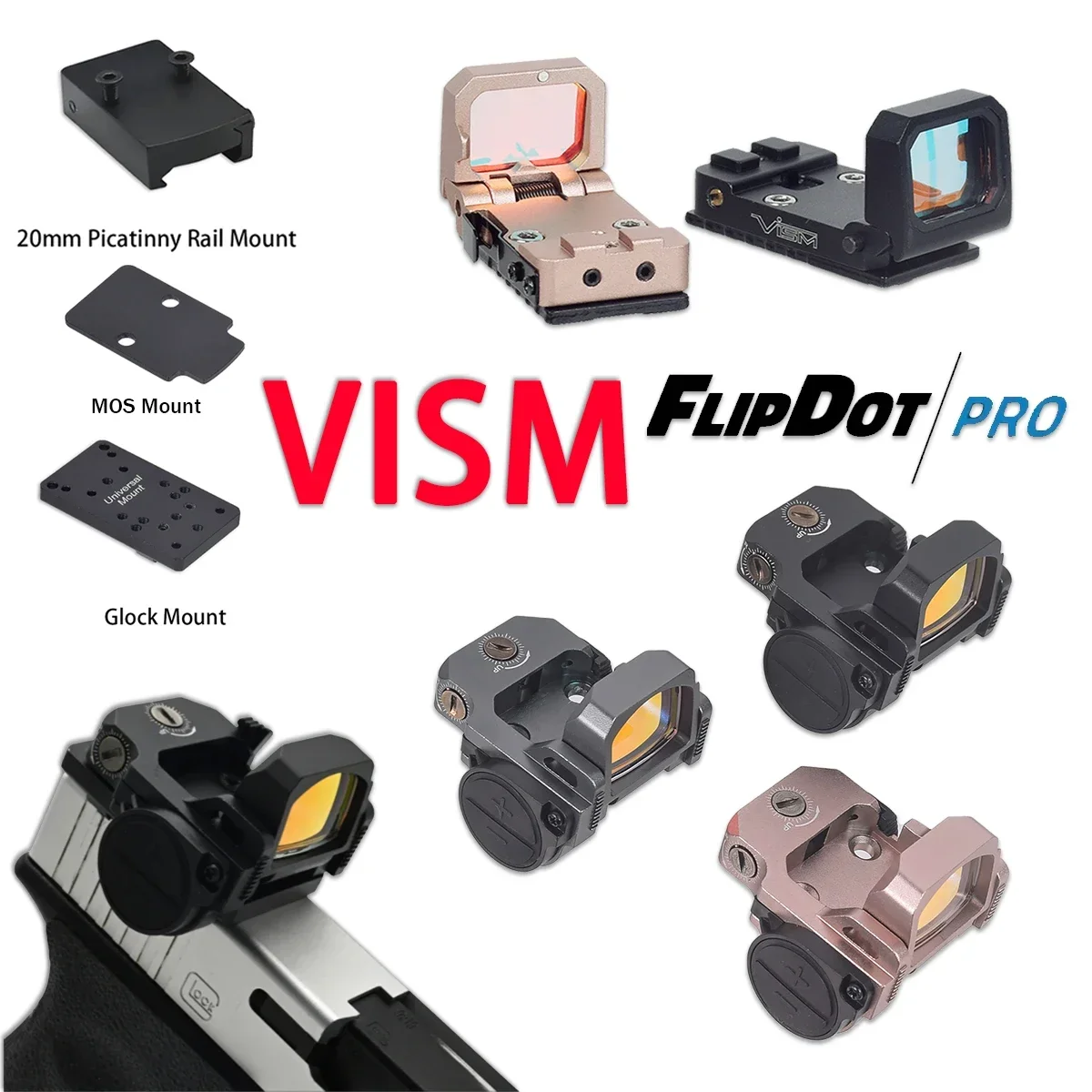 Red Dot Sight Rifle Scope Tactical VISM PRO Flip Up Red Dot Sight 20mm Rail Riflescope Collimator Sight RM Scope With GLOCK Rear Mount