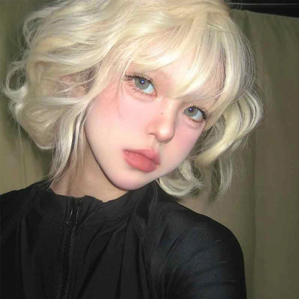 Blonde Curly Bob Synthetic Wig for Women Daily Party Cosplay