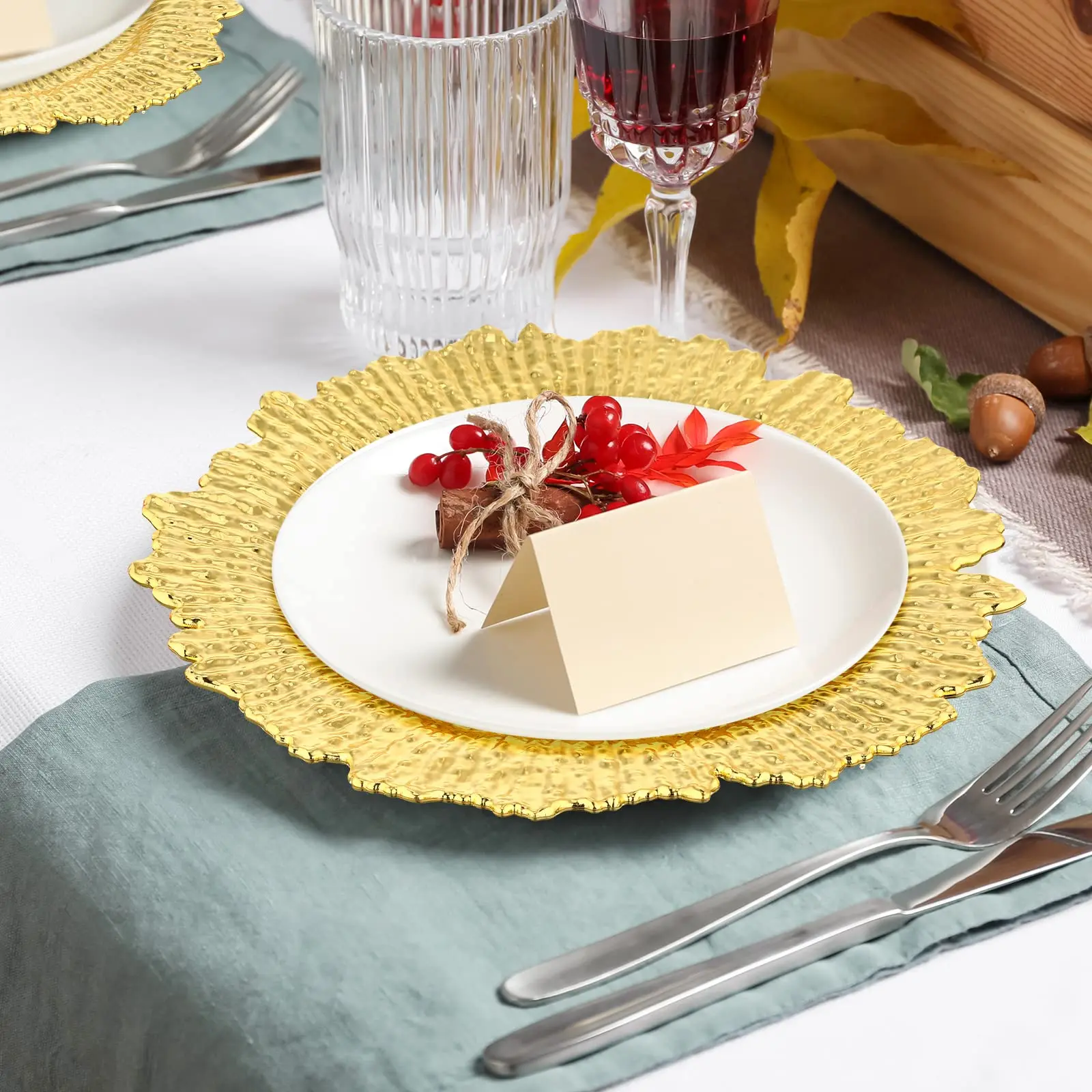 Charger Plates Round Plastic Reef 13 inch 6pcs For Dinner Plates Wedding Party Dining Dish